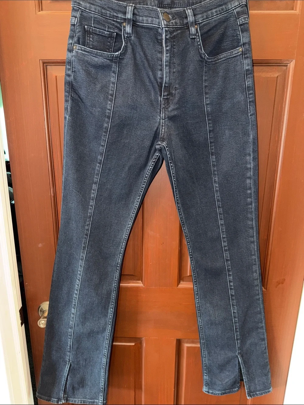 Hudson Barbara High Rise Straight Jeans Size 30 Dark Wash Split Hem $195